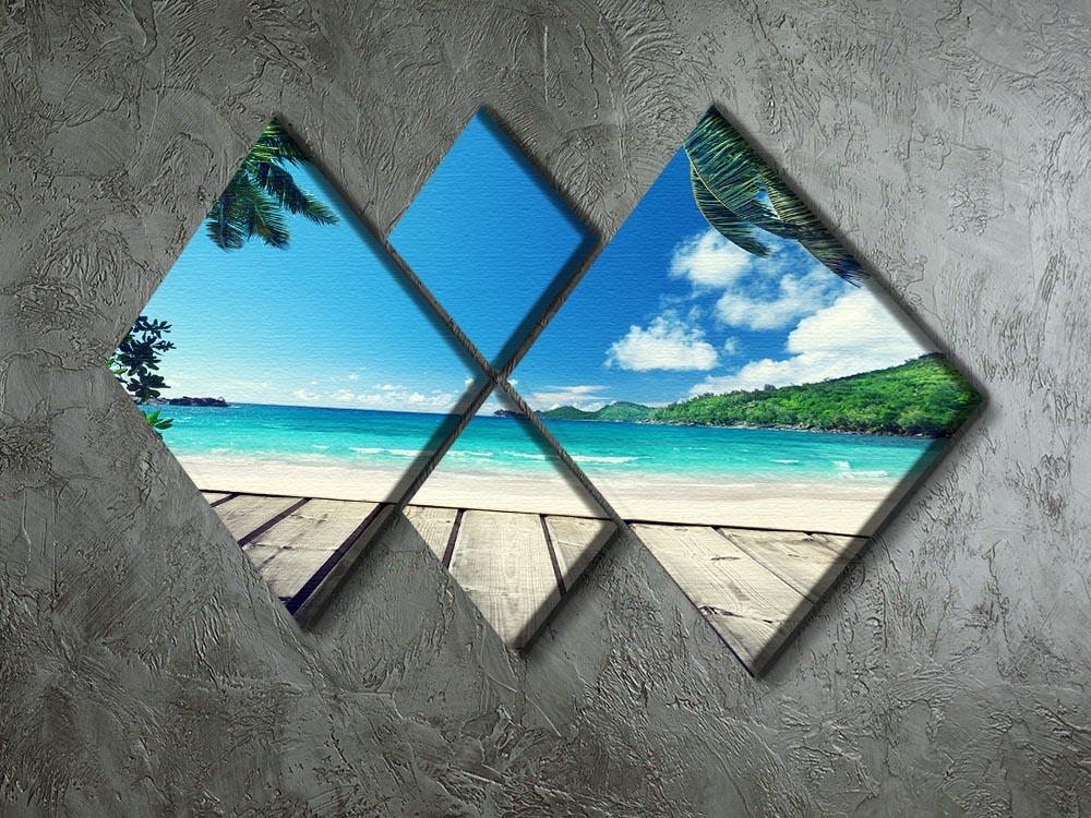 seychelles beach and wooden pier 4 Square Multi Panel Canvas - Canvas Art Rocks - 2