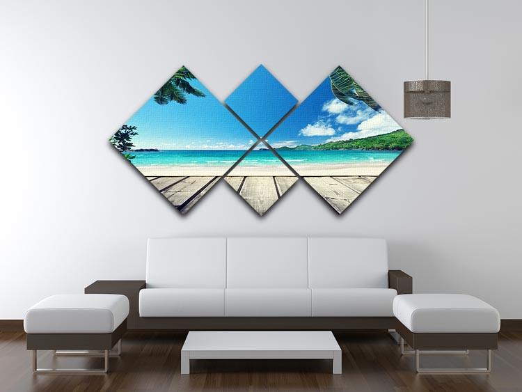 seychelles beach and wooden pier 4 Square Multi Panel Canvas - Canvas Art Rocks - 3