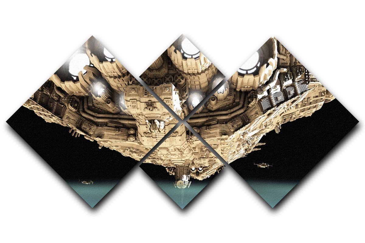 ships in low orbit over a planet 4 Square Multi Panel Canvas  - Canvas Art Rocks - 1