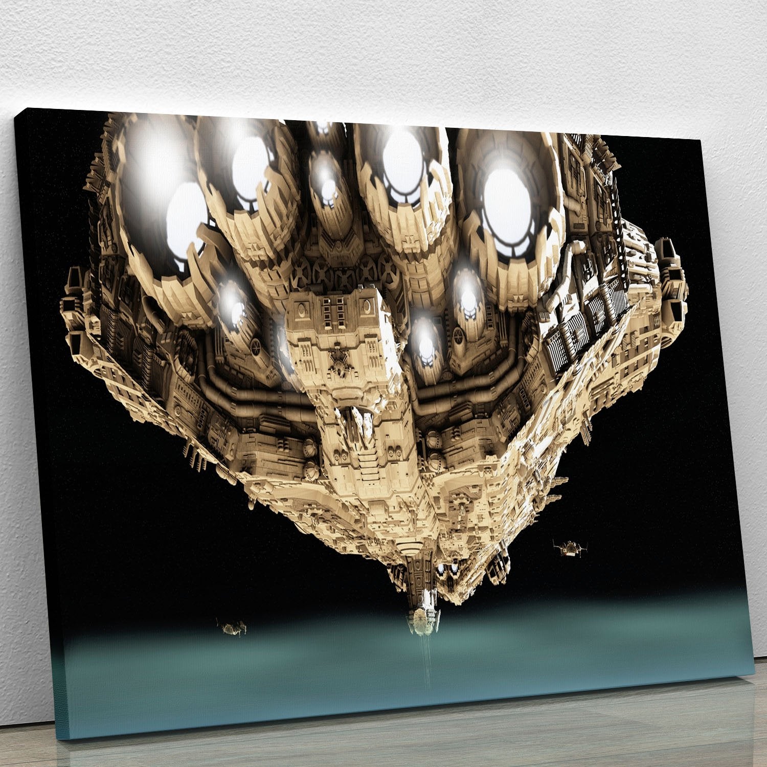 ships in low orbit over a planet Canvas Print or Poster