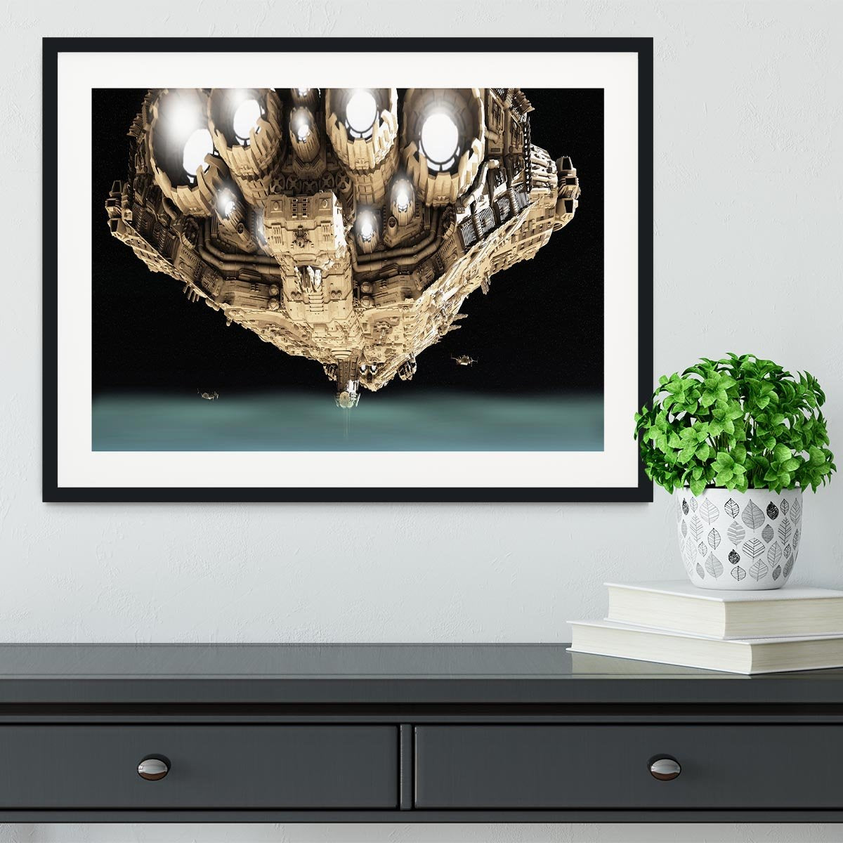 ships in low orbit over a planet Framed Print - Canvas Art Rocks - 1