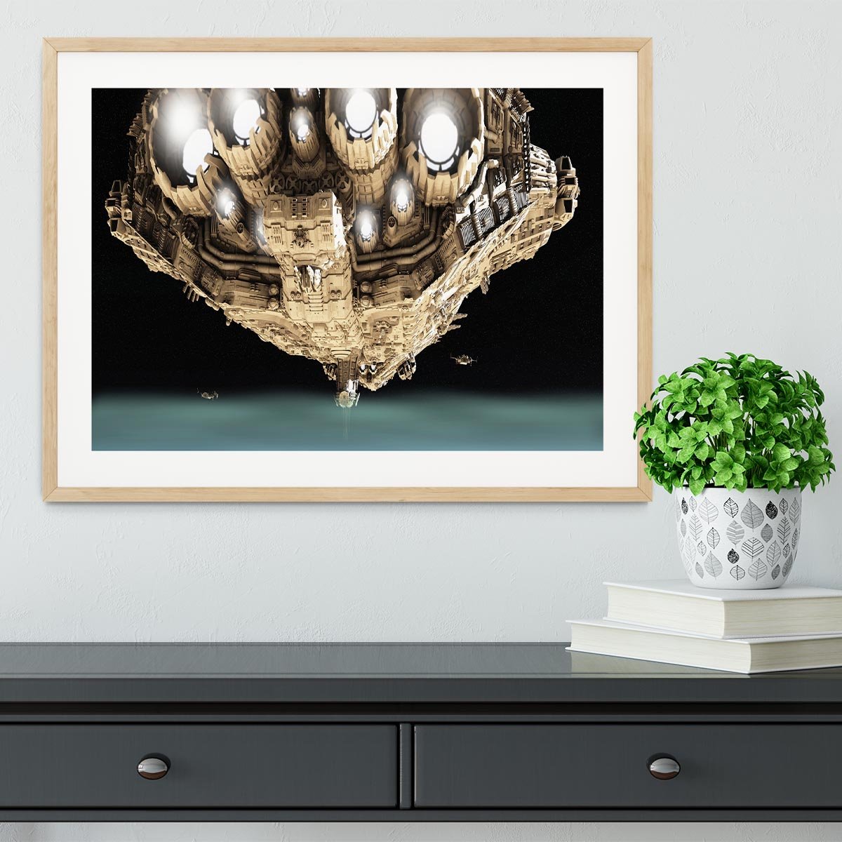 ships in low orbit over a planet Framed Print - Canvas Art Rocks - 3