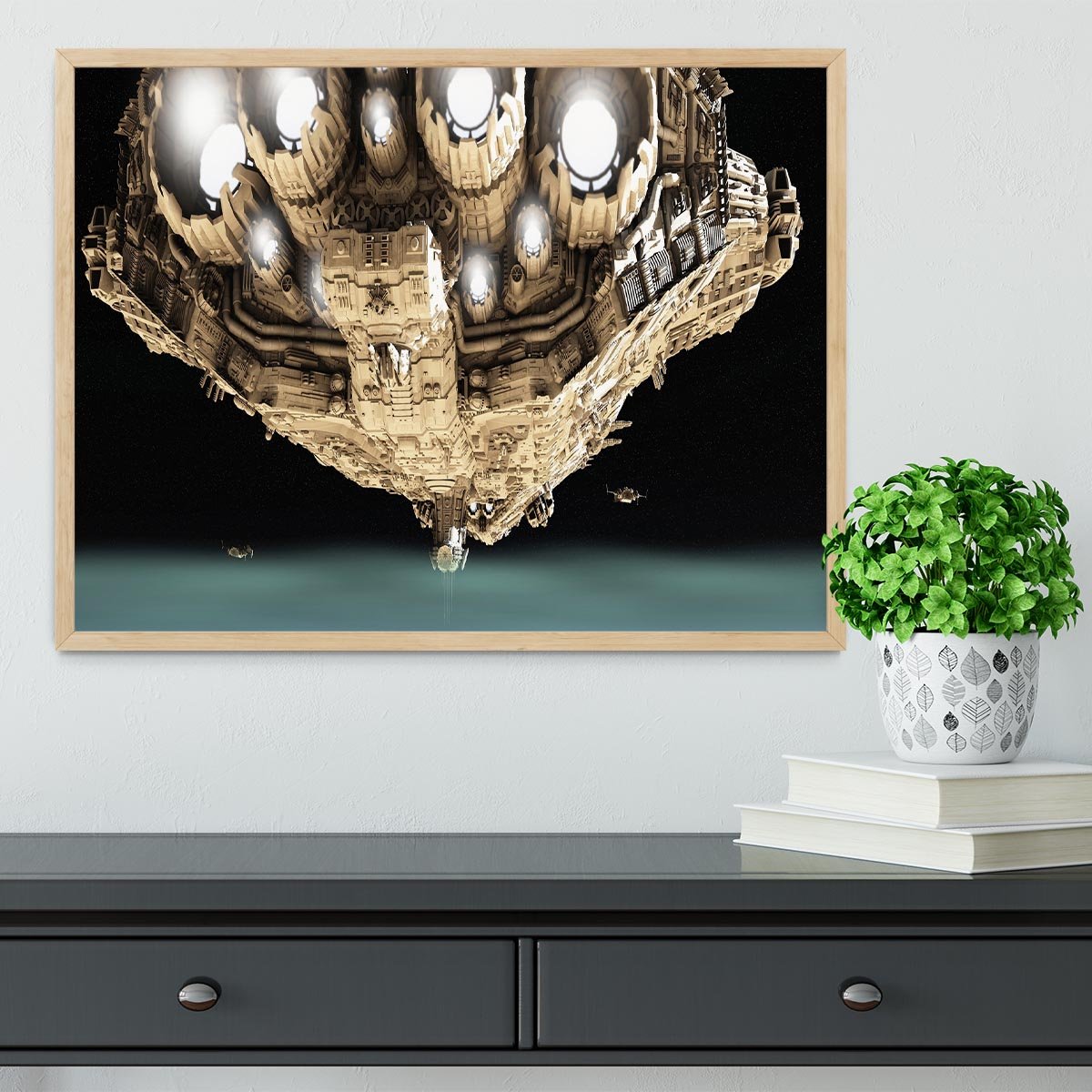 ships in low orbit over a planet Framed Print - Canvas Art Rocks - 4