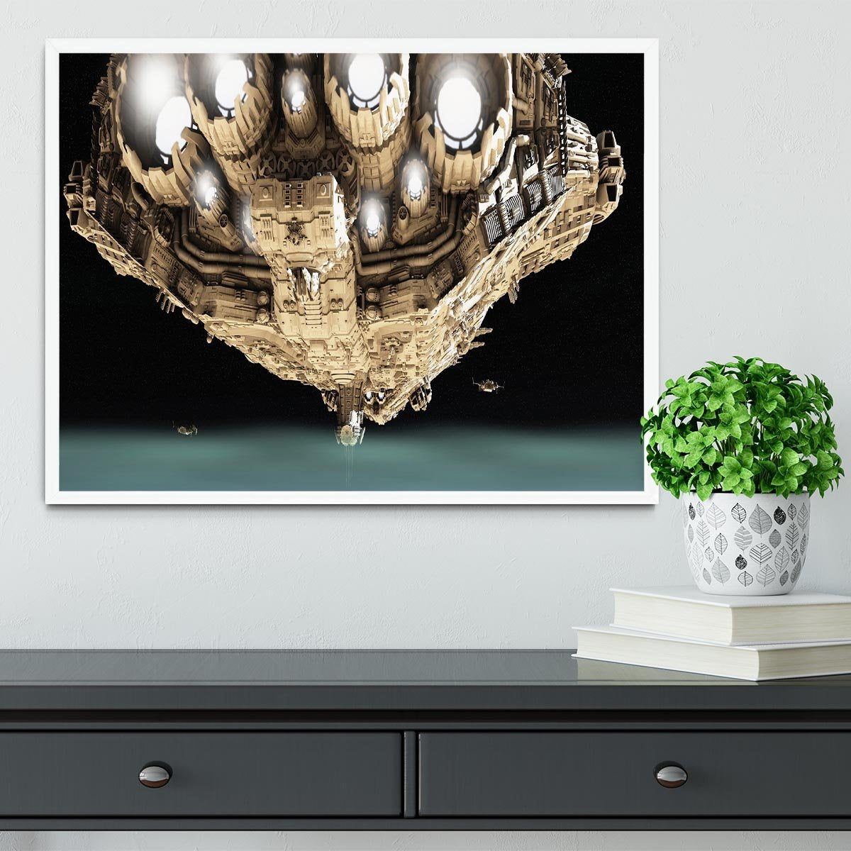 ships in low orbit over a planet Framed Print - Canvas Art Rocks -6