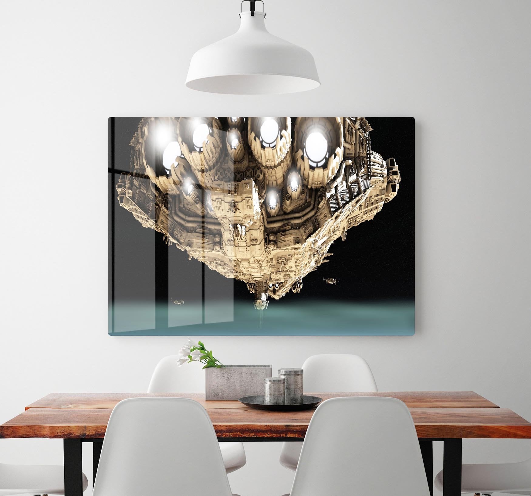 ships in low orbit over a planet HD Metal Print