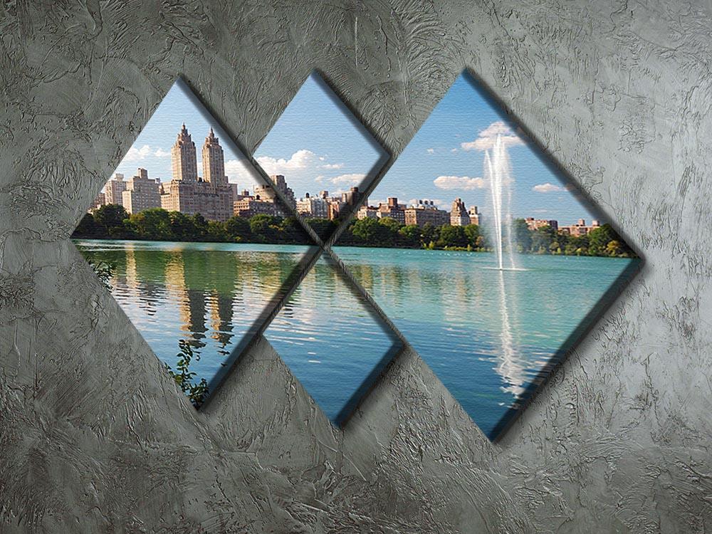 skyline with skyscrapers and trees lake reflection 4 Square Multi Panel Canvas  - Canvas Art Rocks - 2