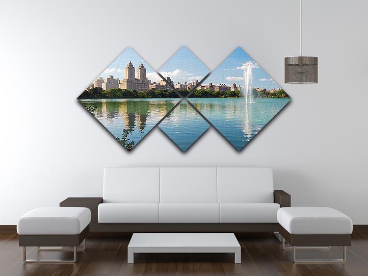 skyline with skyscrapers and trees lake reflection 4 Square Multi Panel Canvas  - Canvas Art Rocks - 3