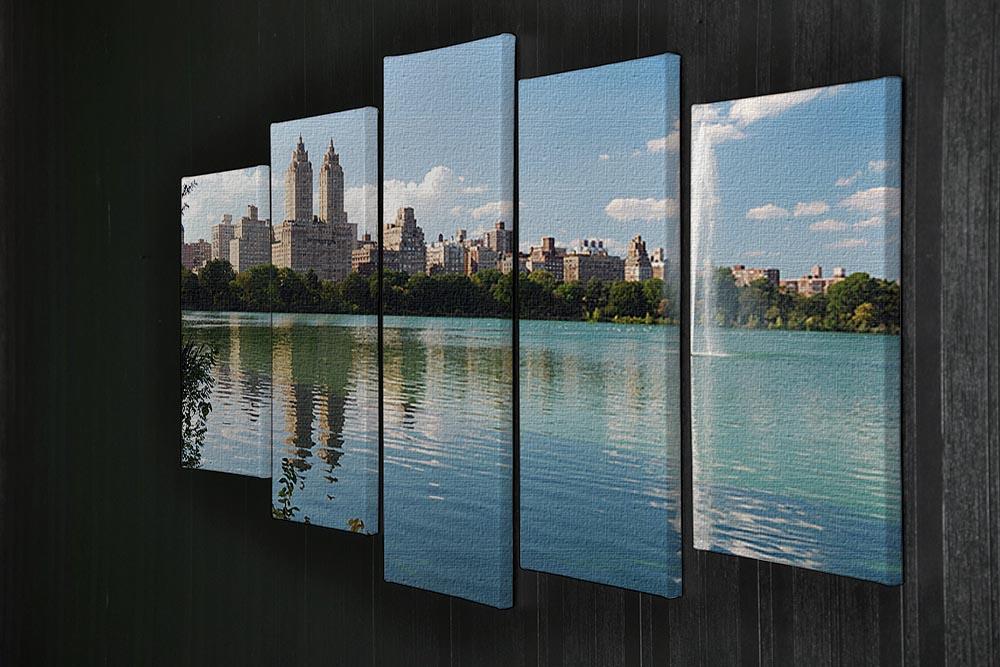 skyline with skyscrapers and trees lake reflection 5 Split Panel Canvas  - Canvas Art Rocks - 2