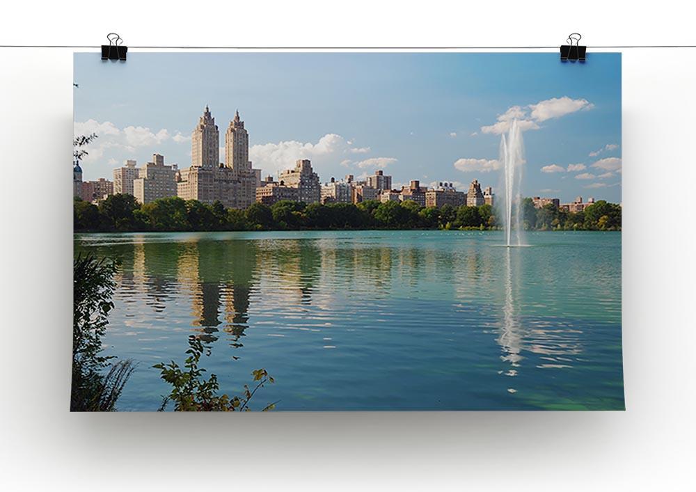 skyline with skyscrapers and trees lake reflection Canvas Print or Poster - Canvas Art Rocks - 2