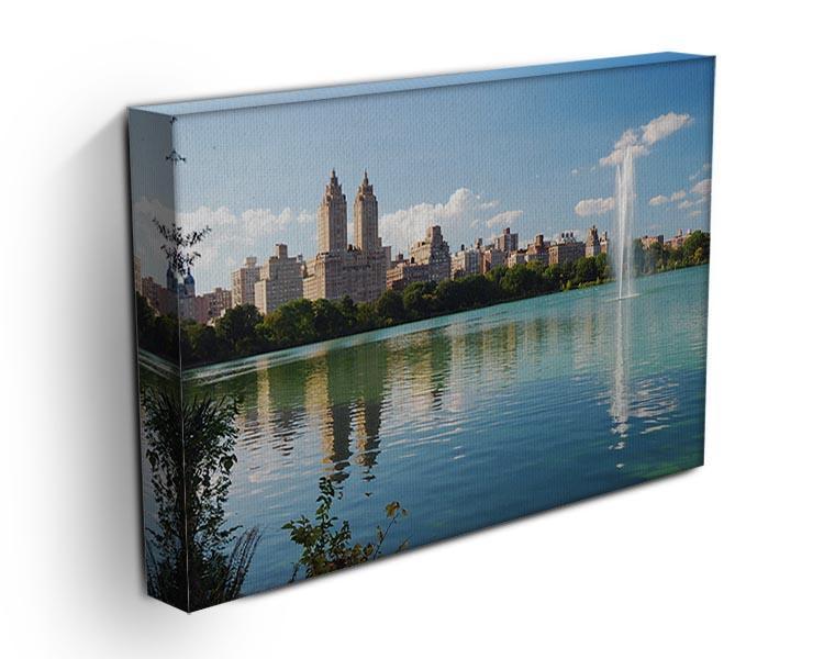 skyline with skyscrapers and trees lake reflection Canvas Print or Poster - Canvas Art Rocks - 3