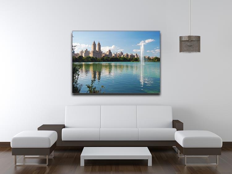 skyline with skyscrapers and trees lake reflection Canvas Print or Poster - Canvas Art Rocks - 4
