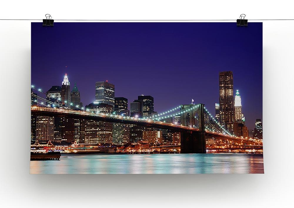 skyscrapers over Hudson River illuminated lights at dusk Canvas Print or Poster - Canvas Art Rocks - 2