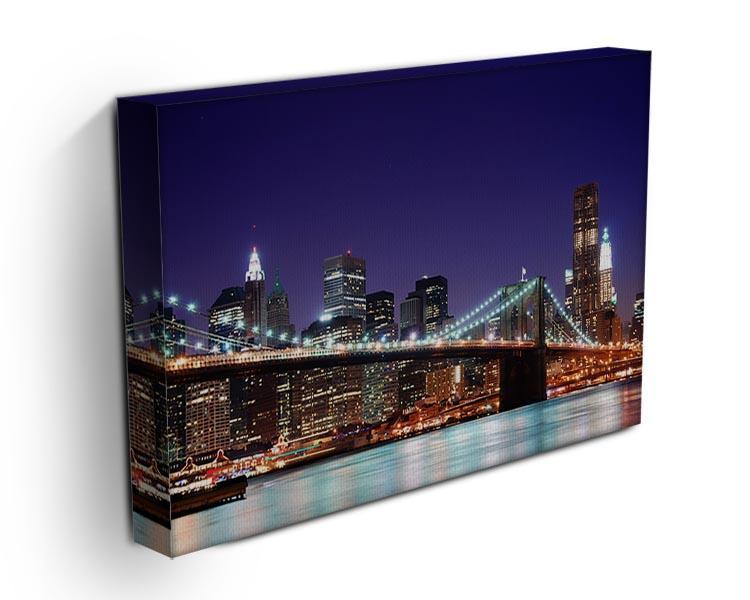 skyscrapers over Hudson River illuminated lights at dusk Canvas Print or Poster - Canvas Art Rocks - 3