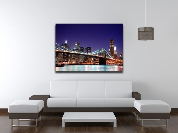 skyscrapers over Hudson River illuminated lights at dusk Canvas Print or Poster - Canvas Art Rocks - 4