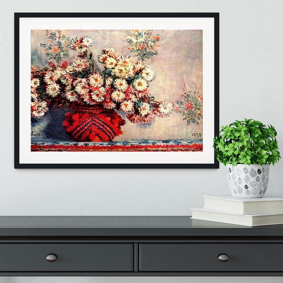 still life chrysanthemums Framed Print - Canvas Art Rocks - 1