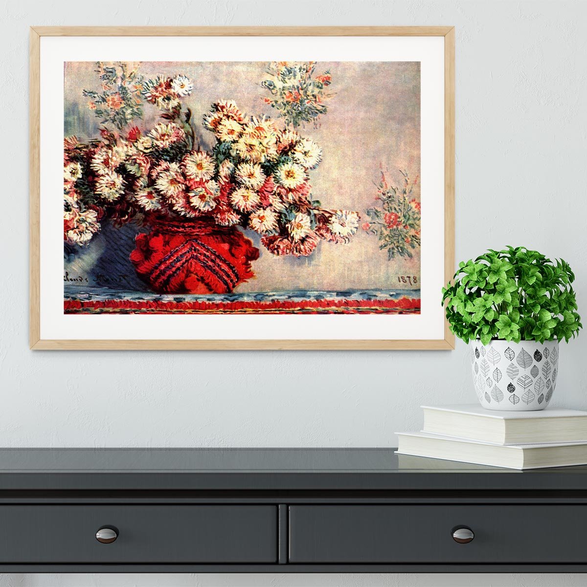 still life chrysanthemums Framed Print - Canvas Art Rocks - 3