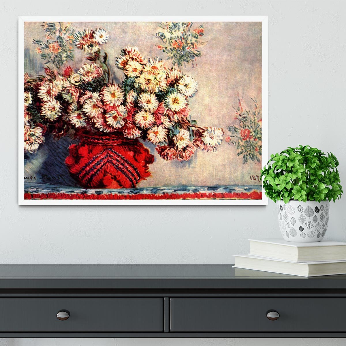still life chrysanthemums Framed Print - Canvas Art Rocks -6