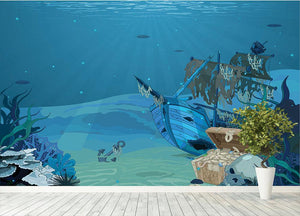 sunken sailboat on seabed background Wall Mural Wallpaper - Canvas Art Rocks - 4