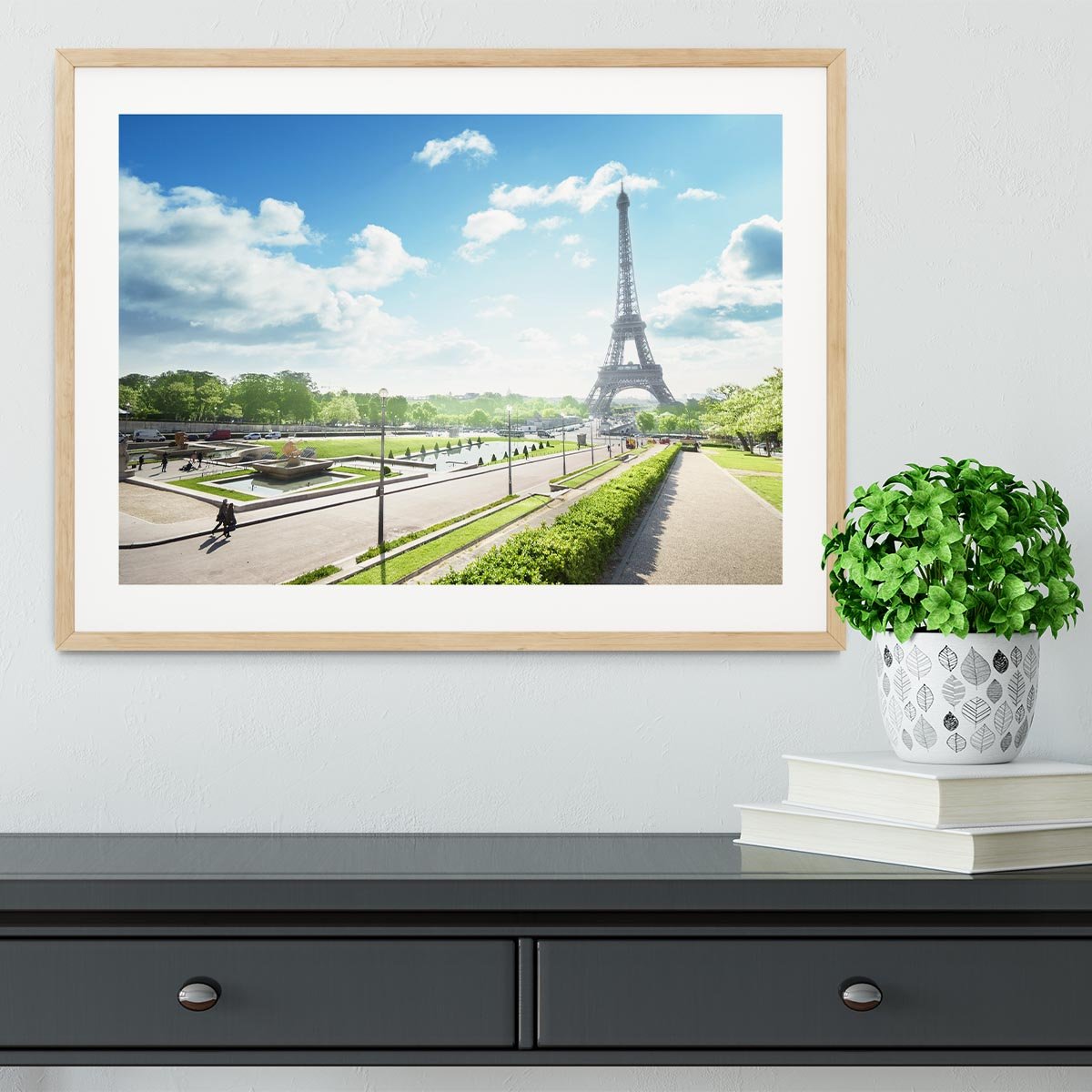 sunny morning and Eiffel Towe Framed Print - Canvas Art Rocks - 3