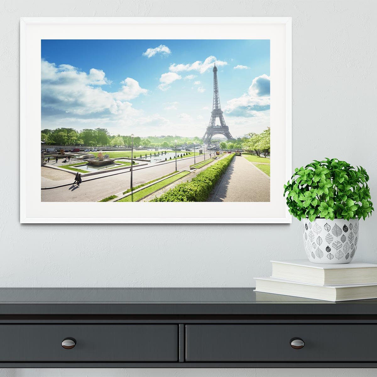 sunny morning and Eiffel Towe Framed Print - Canvas Art Rocks - 5