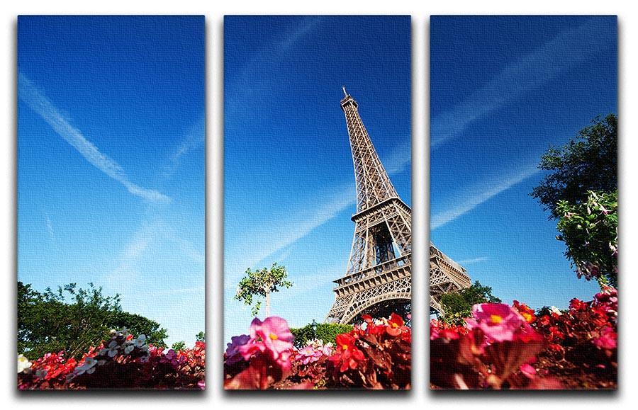 sunny morning flowers and Eiffel Tower 3 Split Panel Canvas Print - Canvas Art Rocks - 1