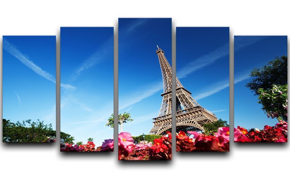 sunny morning flowers and Eiffel Tower 5 Split Panel Canvas  - Canvas Art Rocks - 1