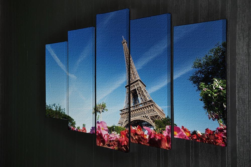 sunny morning flowers and Eiffel Tower 5 Split Panel Canvas  - Canvas Art Rocks - 2