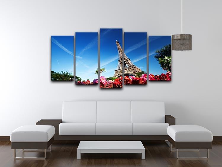 sunny morning flowers and Eiffel Tower 5 Split Panel Canvas  - Canvas Art Rocks - 3