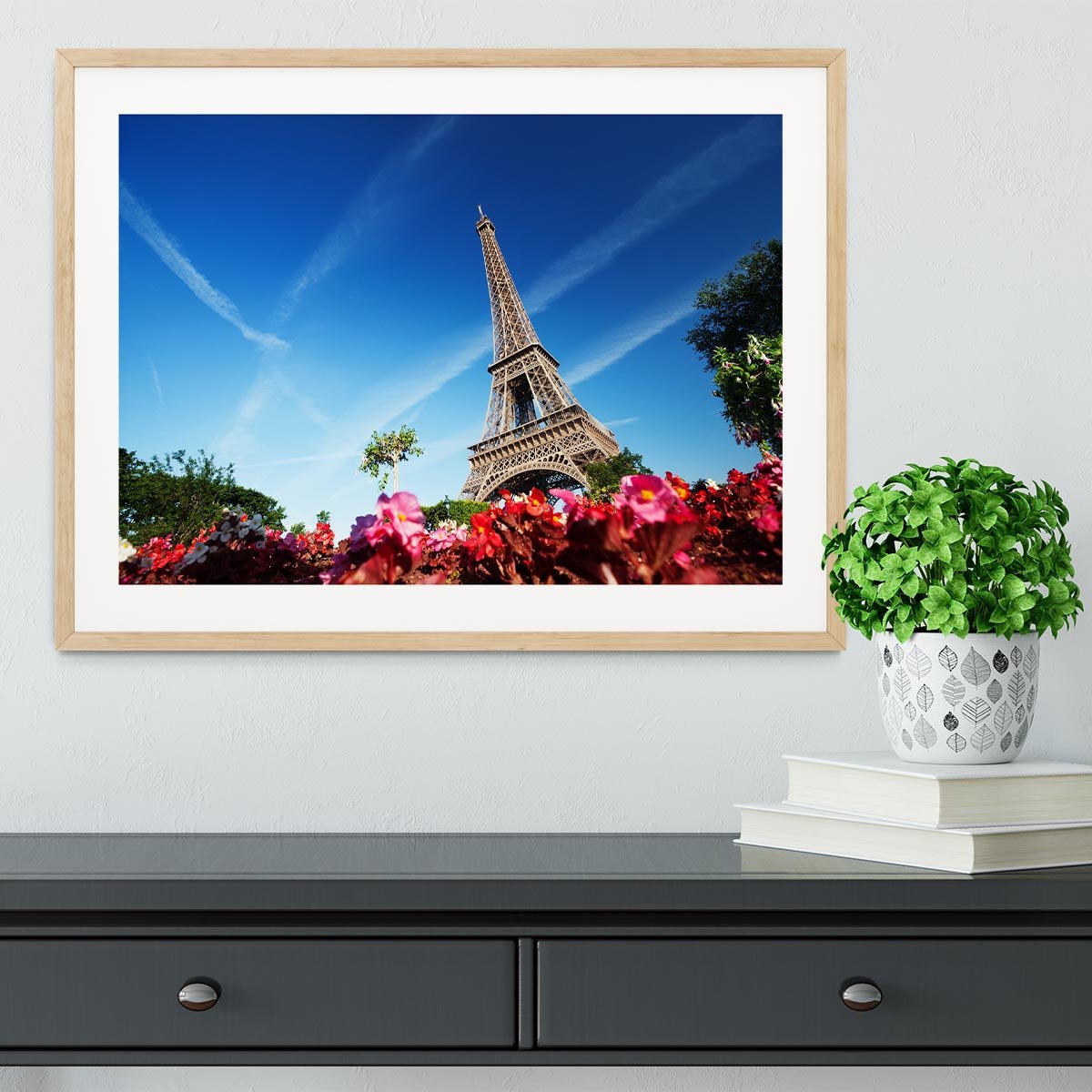 sunny morning flowers and Eiffel Tower Framed Print - Canvas Art Rocks - 3