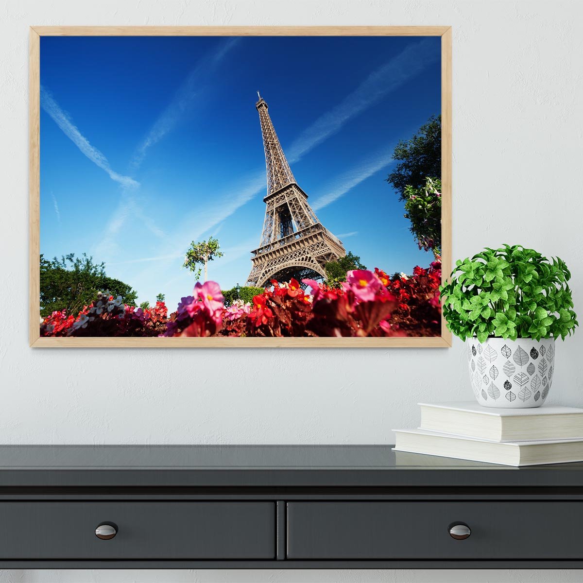 sunny morning flowers and Eiffel Tower Framed Print - Canvas Art Rocks - 4