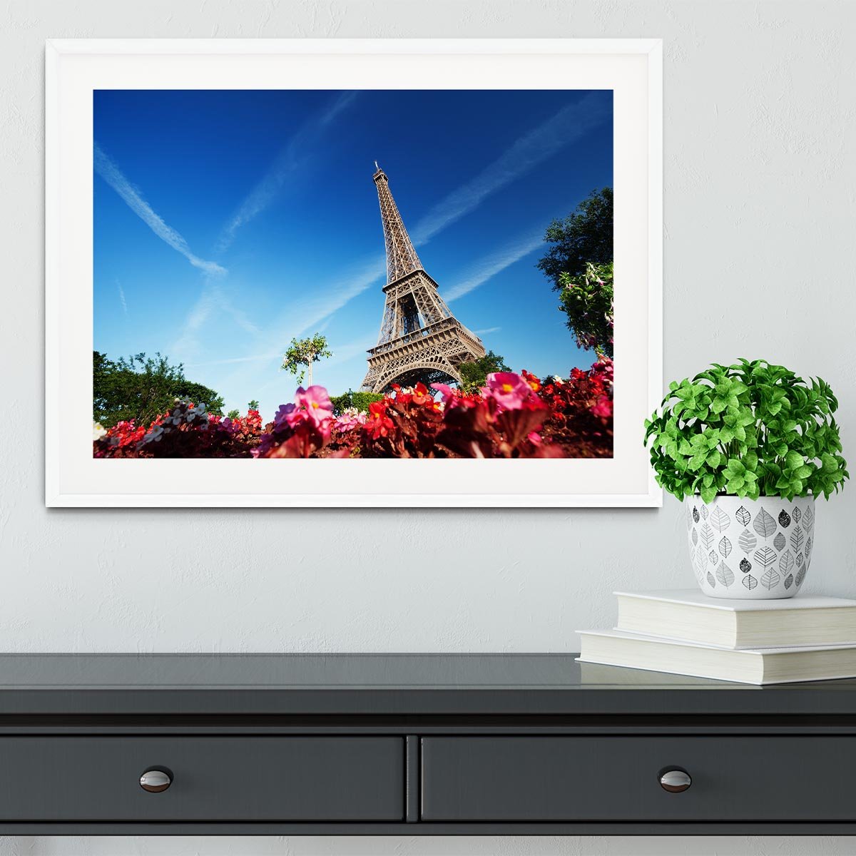 sunny morning flowers and Eiffel Tower Framed Print - Canvas Art Rocks - 5
