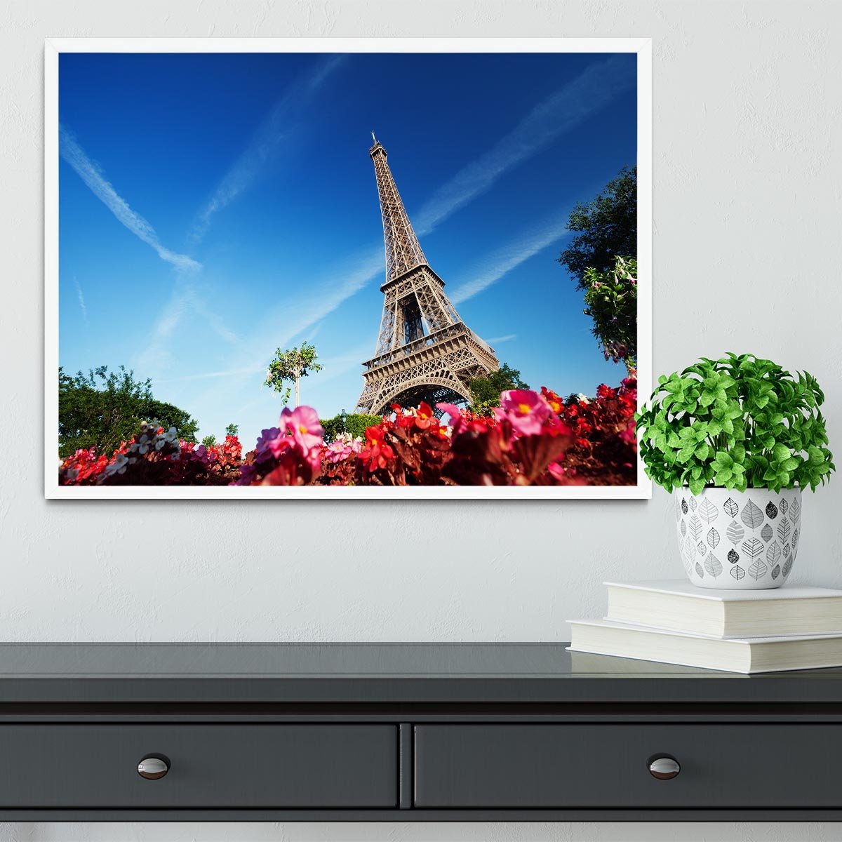 sunny morning flowers and Eiffel Tower Framed Print - Canvas Art Rocks -6