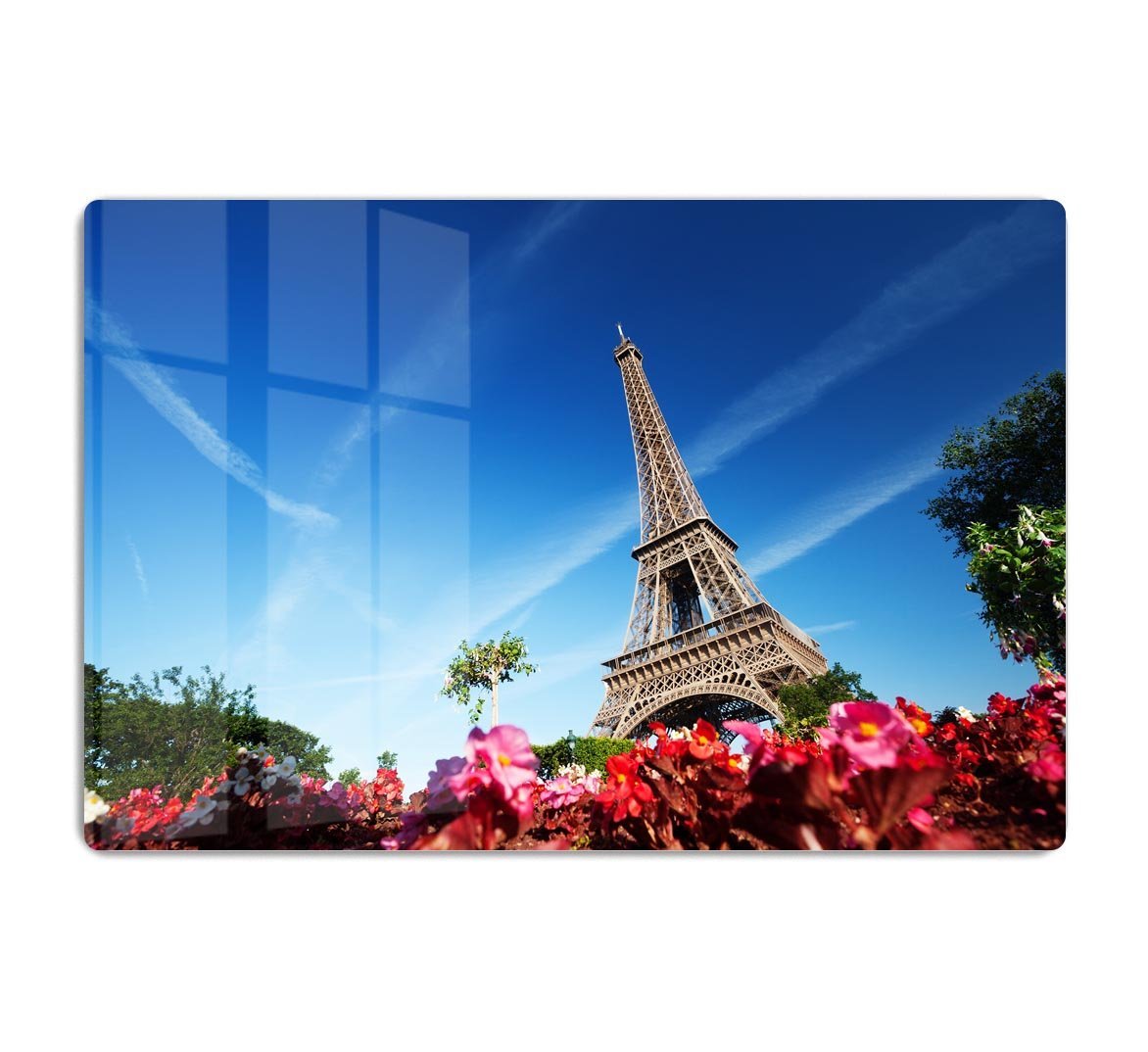 sunny morning flowers and Eiffel Tower HD Metal Print
