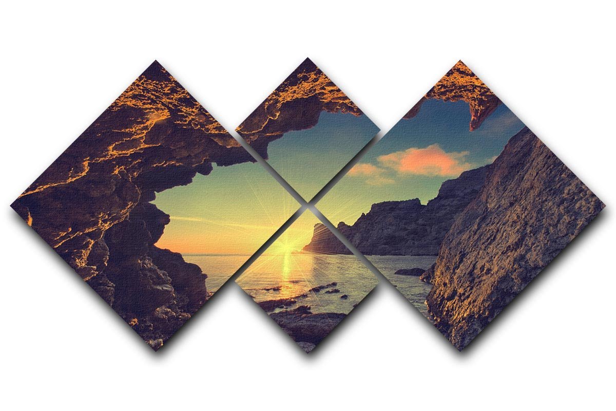 sunset from the mountain cave 4 Square Multi Panel Canvas  - Canvas Art Rocks - 1