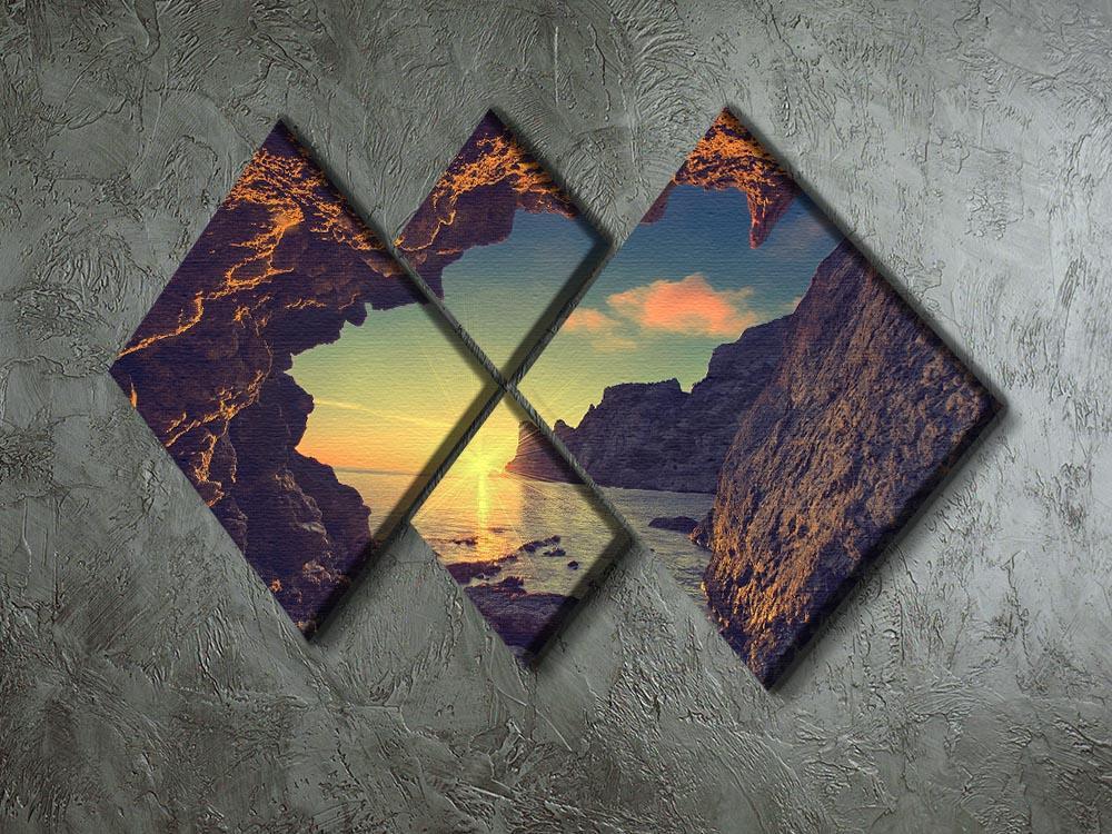sunset from the mountain cave 4 Square Multi Panel Canvas  - Canvas Art Rocks - 2