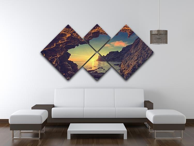 sunset from the mountain cave 4 Square Multi Panel Canvas  - Canvas Art Rocks - 3