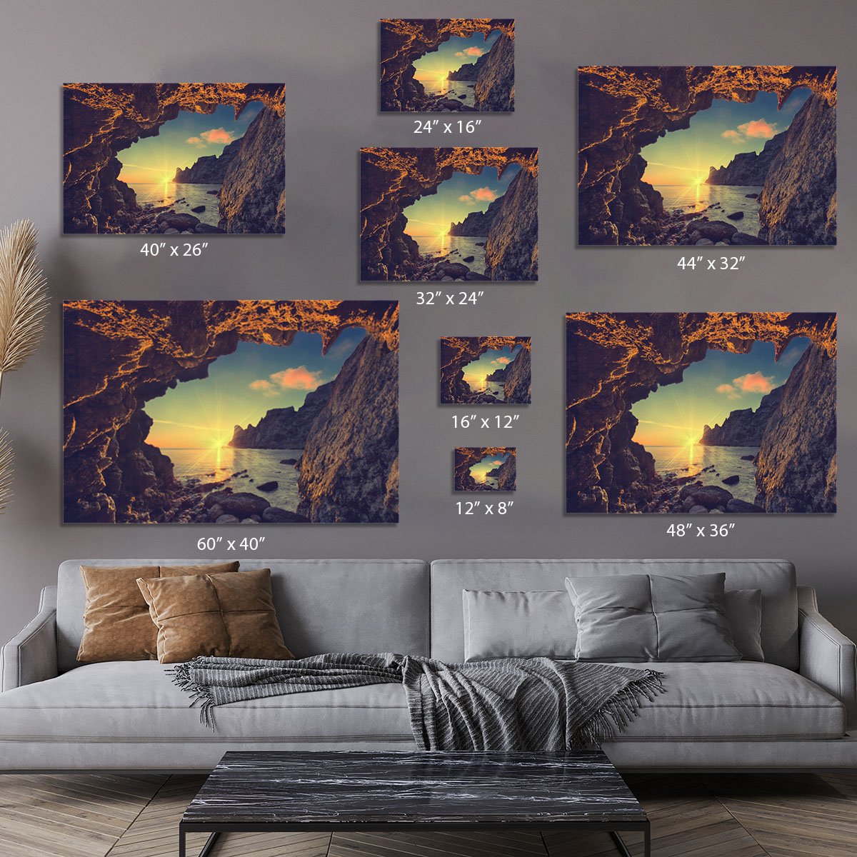 sunset from the mountain cave Canvas Print or Poster