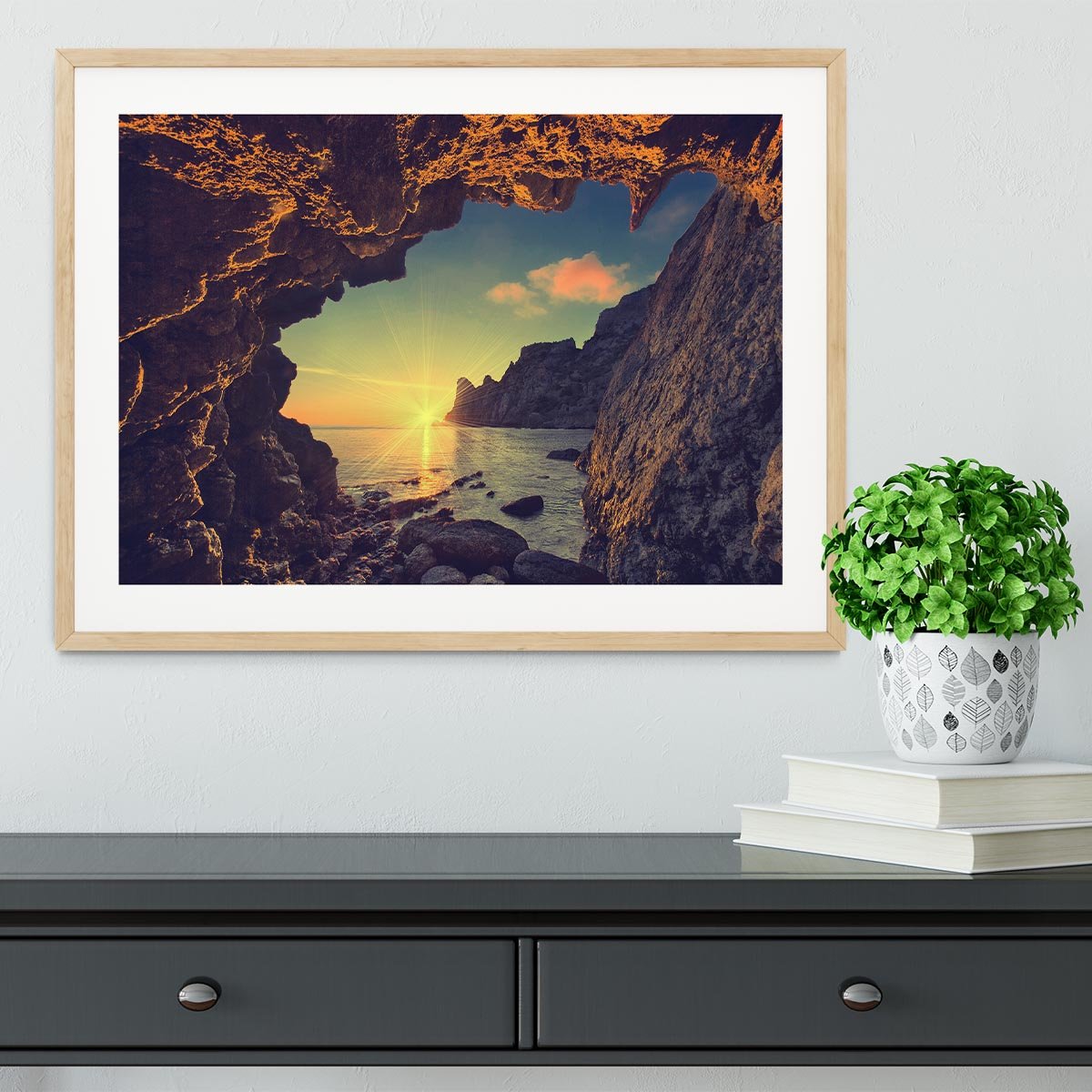 sunset from the mountain cave Framed Print - Canvas Art Rocks - 3