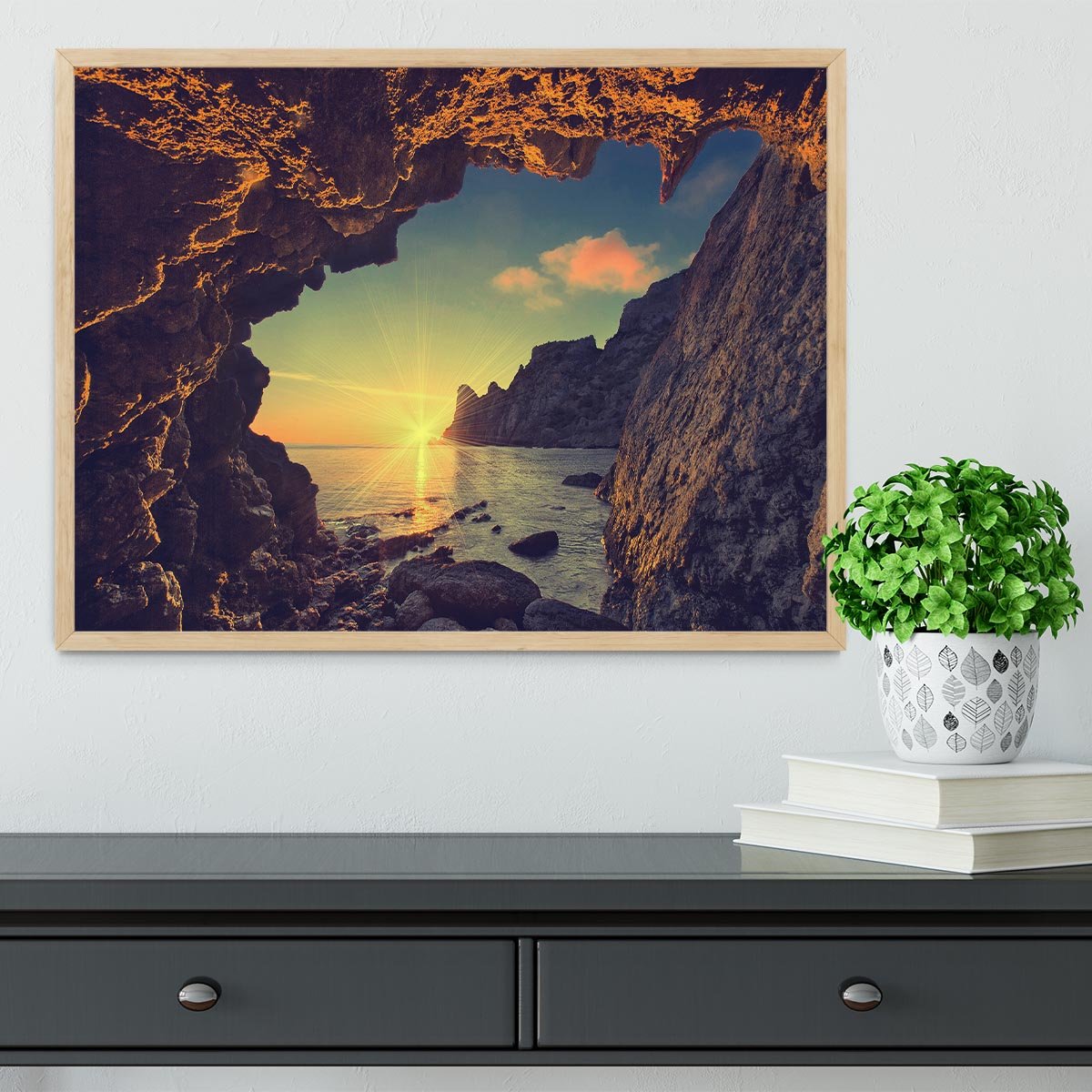 sunset from the mountain cave Framed Print - Canvas Art Rocks - 4