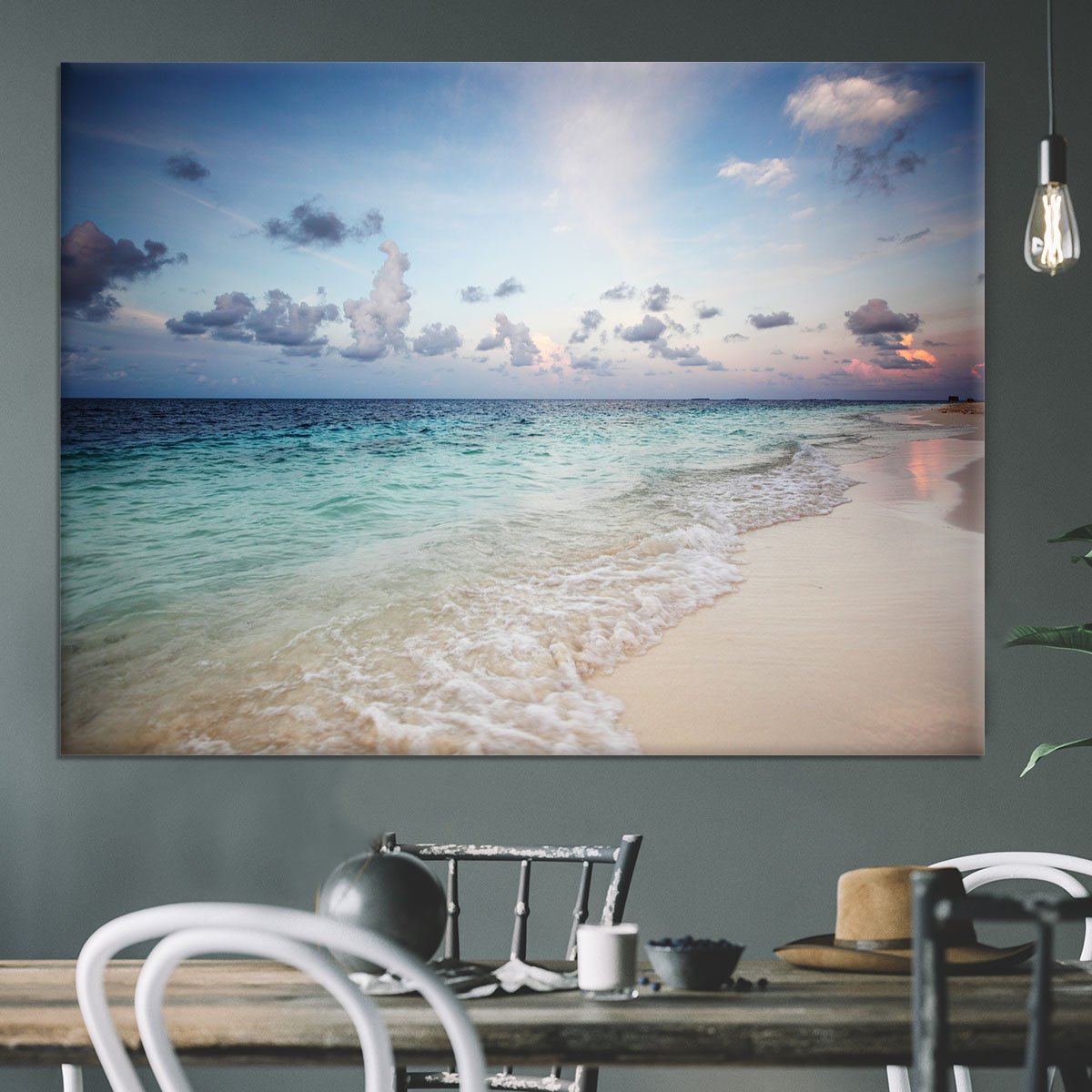 sunset on the sea beach Canvas Print or Poster