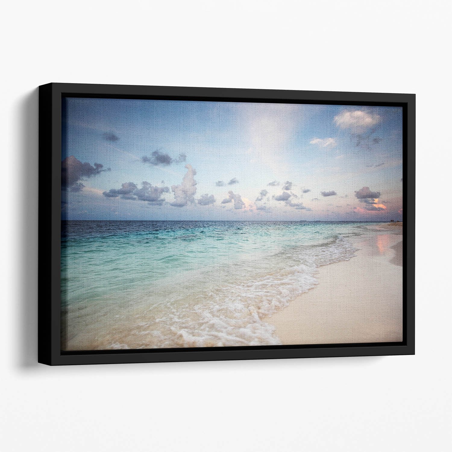 sunset on the sea beach Floating Framed Canvas