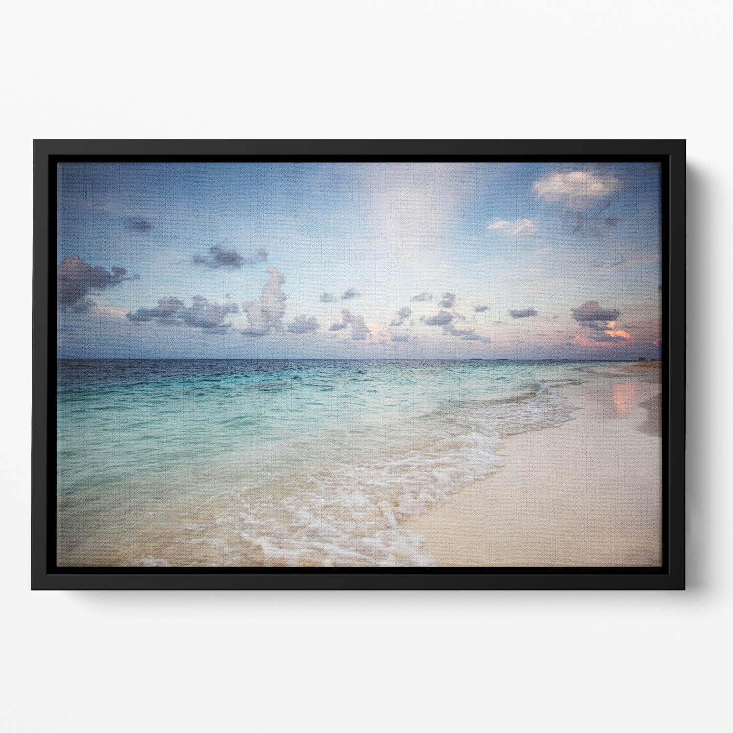 sunset on the sea beach Floating Framed Canvas