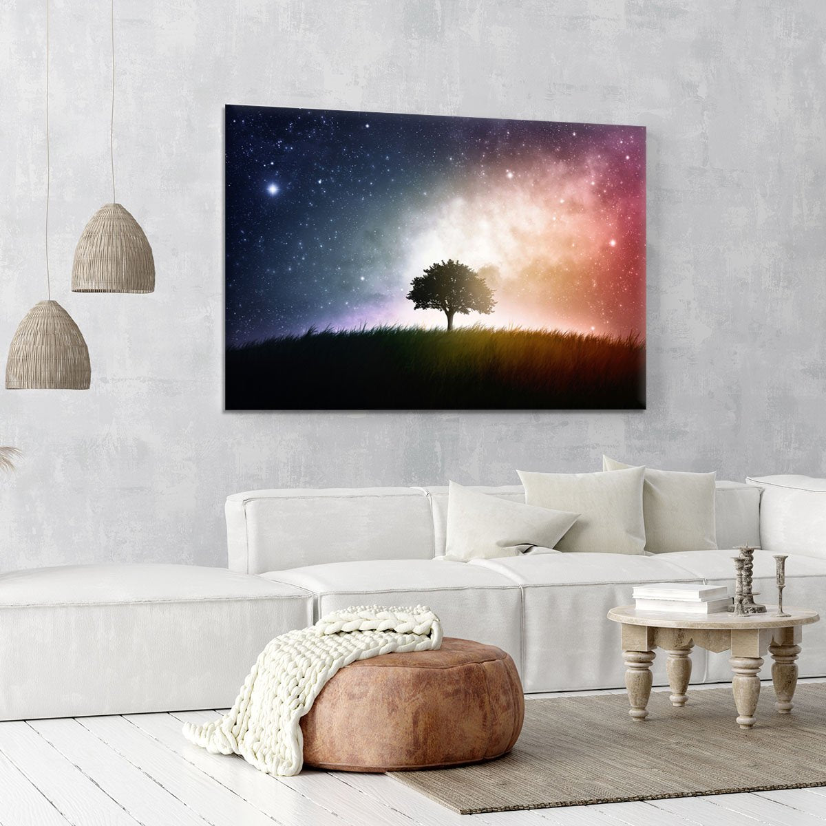 tree in a field with beautiful space background Canvas Print or Poster