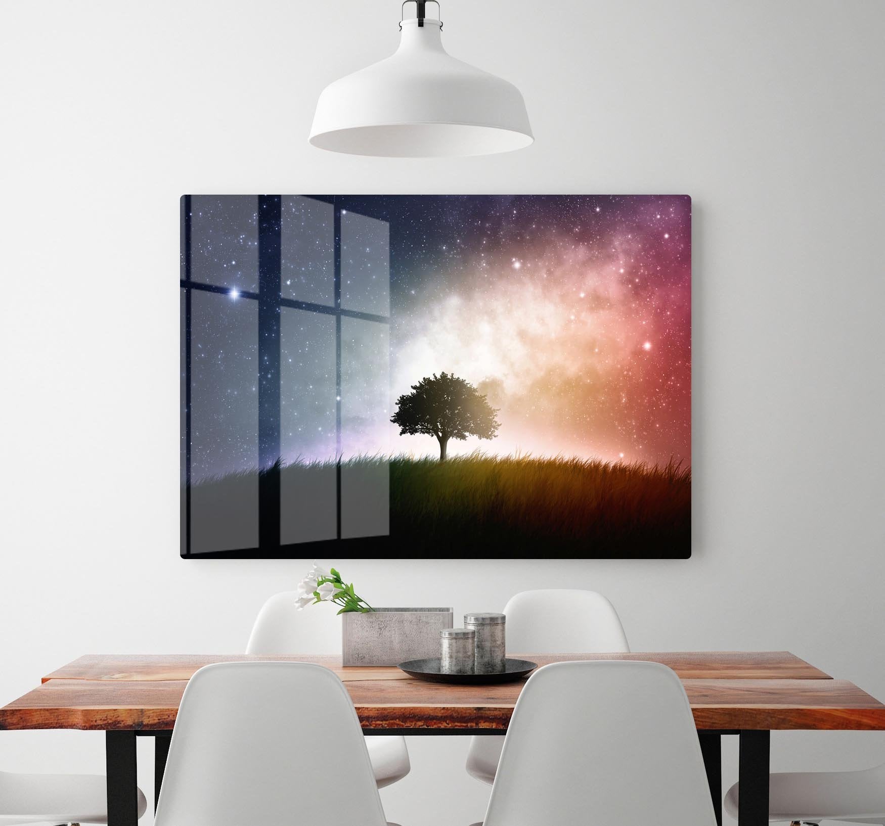 tree in a field with beautiful space background HD Metal Print