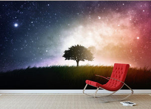 tree in a field with beautiful space background Wall Mural Wallpaper - Canvas Art Rocks - 2