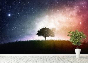 tree in a field with beautiful space background Wall Mural Wallpaper - Canvas Art Rocks - 4