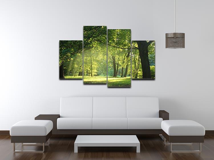 trees in a summer forest 4 Split Panel Canvas  - Canvas Art Rocks - 3