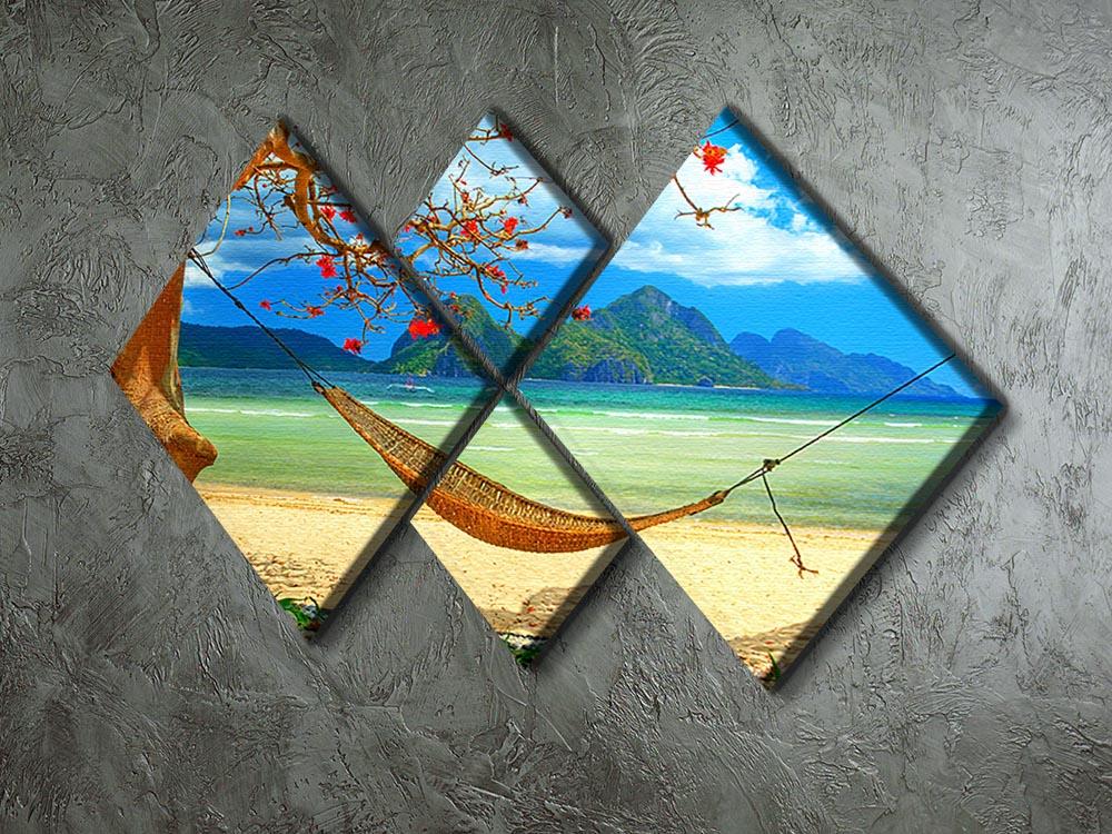 tropical beach scene with hammock 4 Square Multi Panel Canvas - Canvas Art Rocks - 2