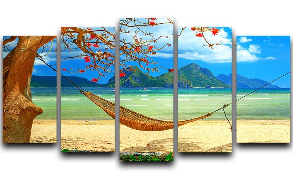 tropical beach scene with hammock 5 Split Panel Canvas - Canvas Art Rocks - 1
