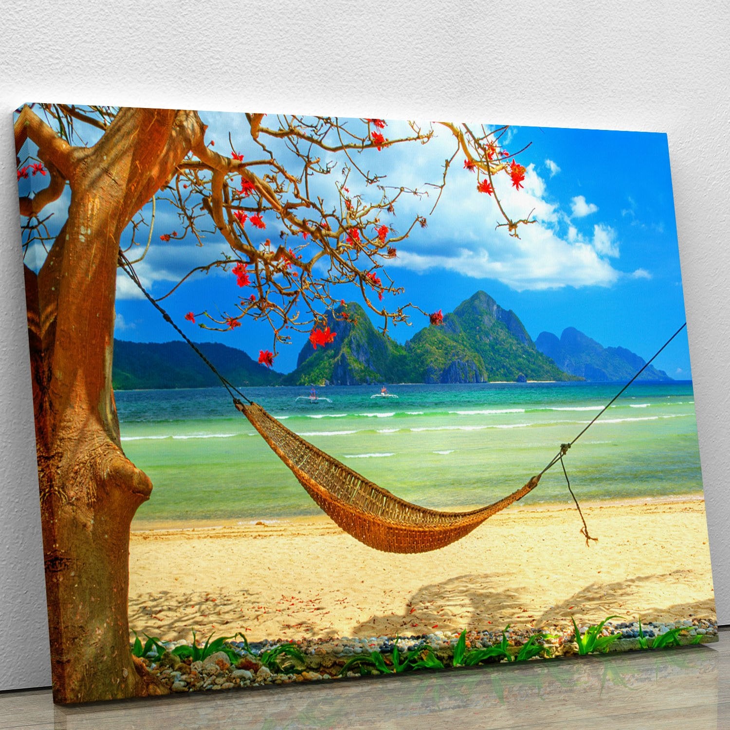 tropical beach scene with hammock Canvas Print or Poster
